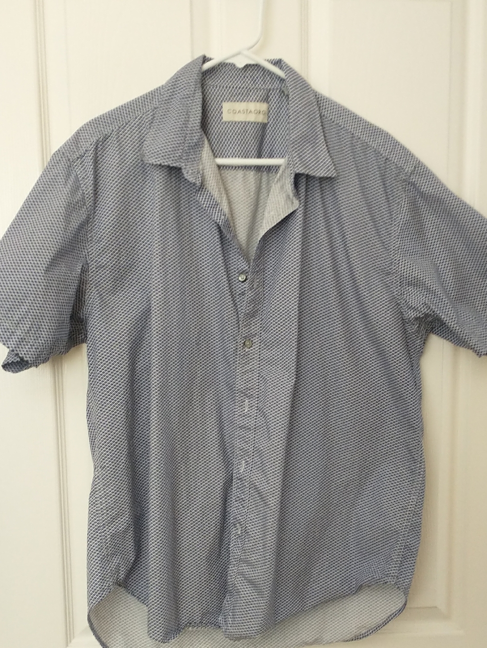 Coastoro Blue Micro-Pattern Short Sleeve Button-Down Shirt, XL
